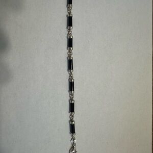 Sterling Silver 925 Black Onyx Tube Link Bracelet 7” Minimalist Modern